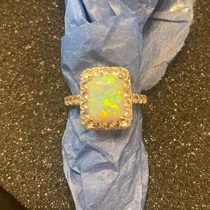 JTV Opal Halo Ring with Green and Orange Fire